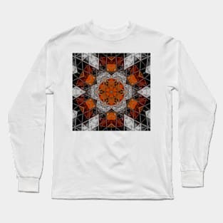 Mosaic Mandala Flower Orange White and Black Long Sleeve T-Shirt